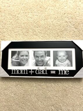 Mom + Dad = Me Black Triple Photo Frame 3x3 Baby Family Decor NWT Malden